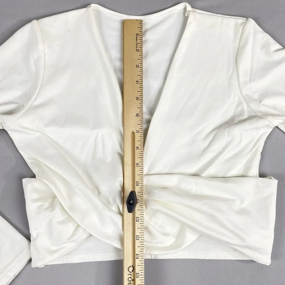Wrap Crop Top Women’s Large Off White / Cream Ballet Core Long Sleeve Cross Body - Picture 9 of 11